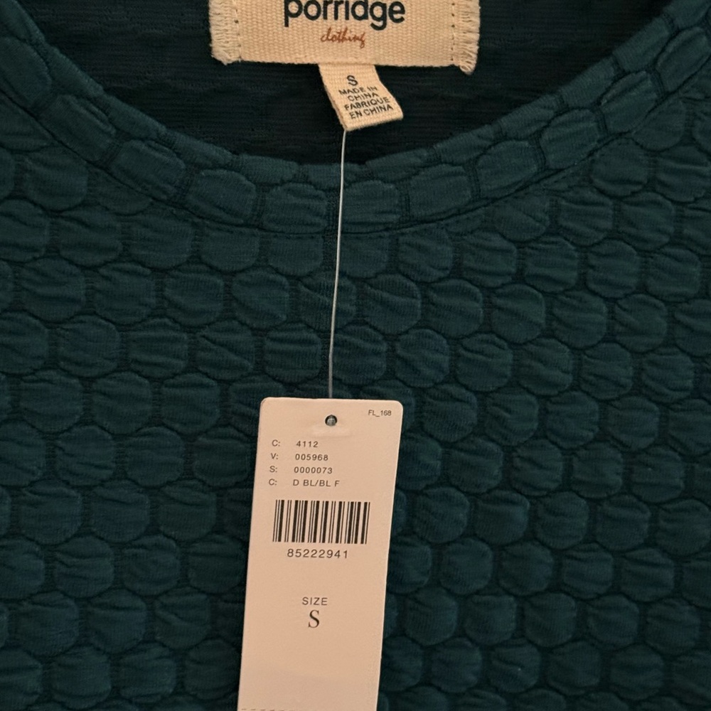 Anthropologie Teal Textured Sweatshirt with Floral Sleeves - Picture 3 of 5